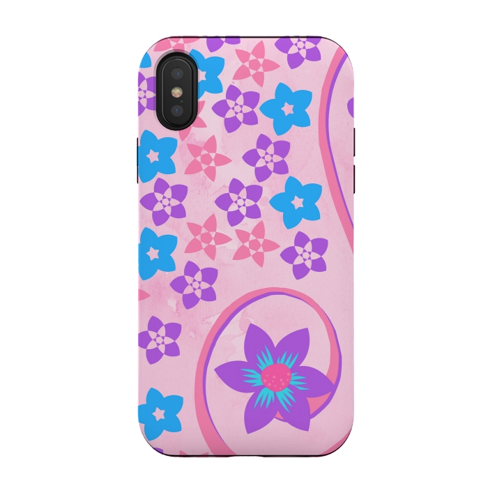 iPhone Xs / X StrongFit pink blue flower pattern by MALLIKA