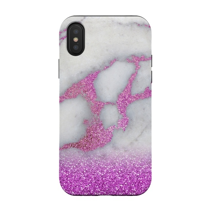 iPhone Xs / X StrongFit Purple Glitter Veined Gray Marble by  Utart