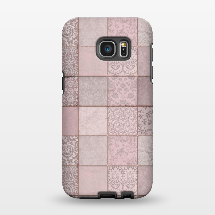 Galaxy S7 EDGE StrongFit Nostalgic Patchwork Tiles Soft Pink by Andrea Haase