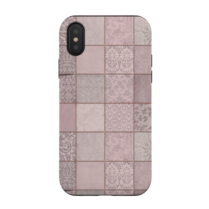 iPhone Xs / X StrongFit Nostalgic Patchwork Tiles Soft Pink by Andrea Haase