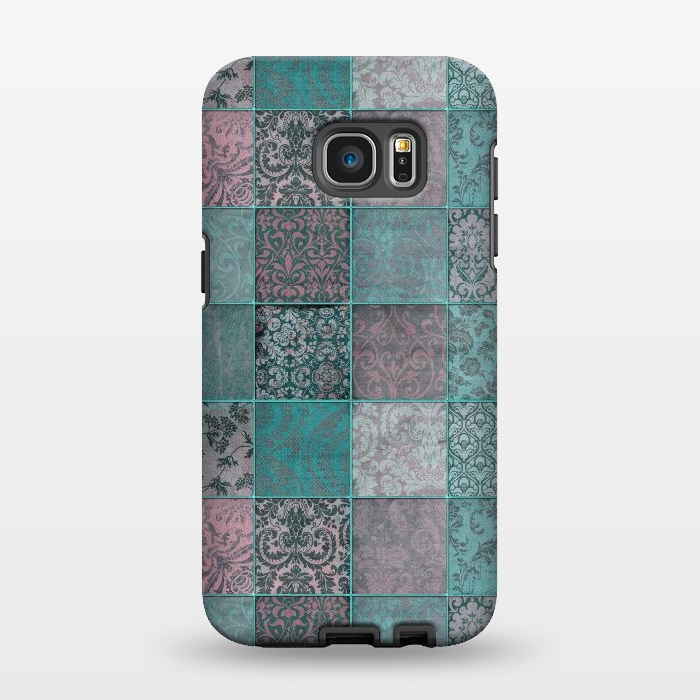 Galaxy S7 EDGE StrongFit Vintage Teal Patchwork by Andrea Haase