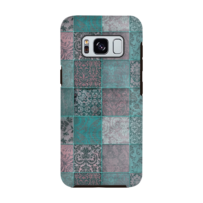 Galaxy S8 StrongFit Vintage Teal Patchwork by Andrea Haase