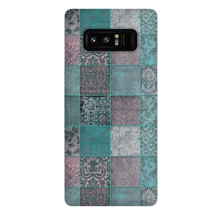 Galaxy Note 8 StrongFit Vintage Teal Patchwork by Andrea Haase