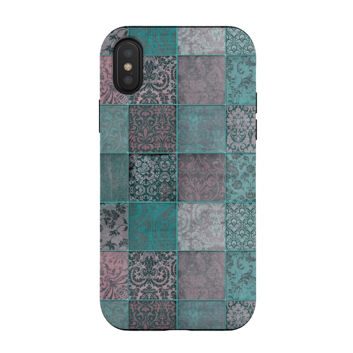 iPhone Xs / X StrongFit Vintage Teal Patchwork by Andrea Haase
