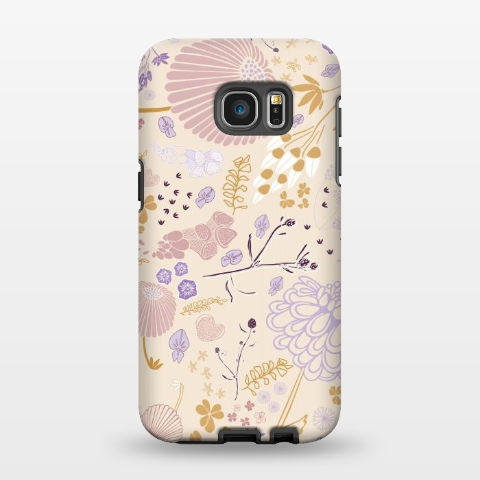 Galaxy S7 EDGE StrongFit Field of Flowers in Pink, Purple and Mustard by Paula Ohreen