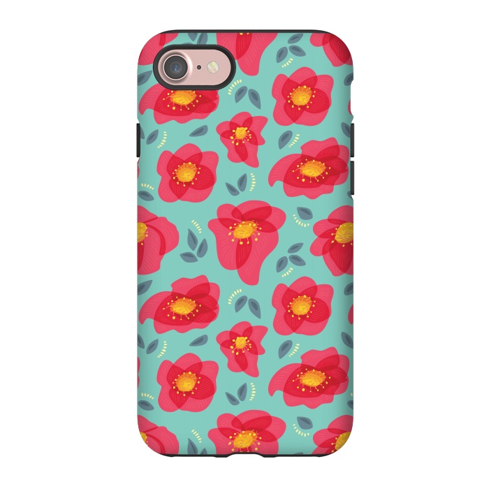 iPhone 7 StrongFit Pretty Flowers With Bright Pink Petals On Blue by Boriana Giormova