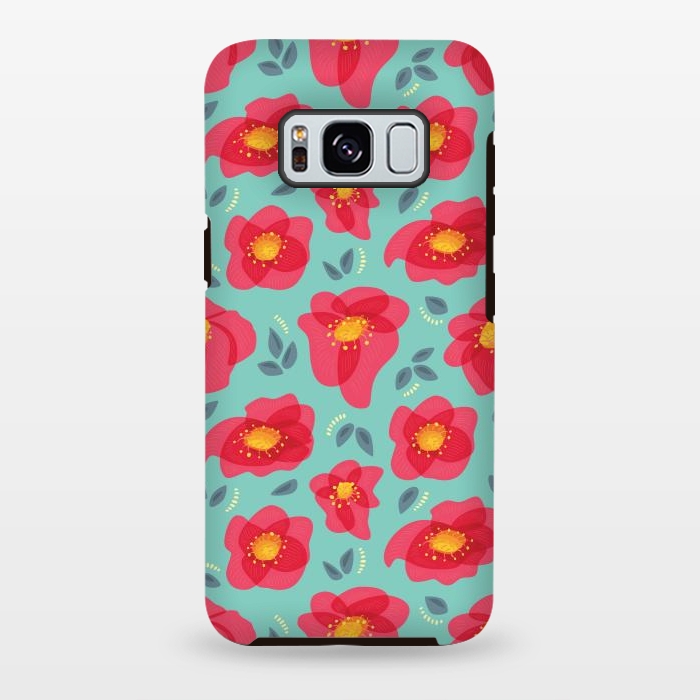 Galaxy S8 plus StrongFit Pretty Flowers With Bright Pink Petals On Blue by Boriana Giormova