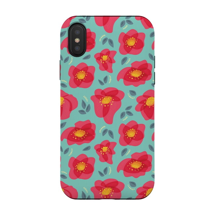 iPhone Xs / X StrongFit Pretty Flowers With Bright Pink Petals On Blue by Boriana Giormova