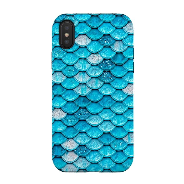 iPhone Xs / X StrongFit Teal Glitter Metal Mermaid Scales by  Utart