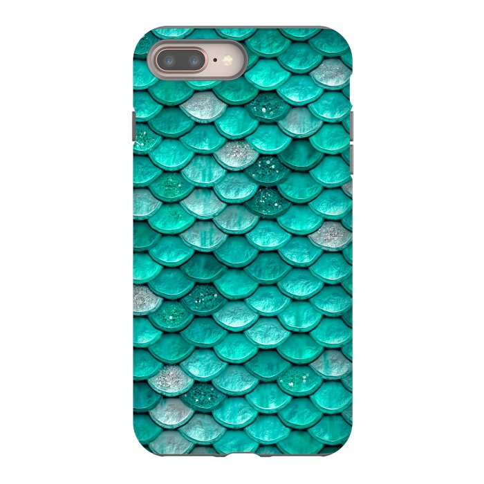 iPhone 7 plus StrongFit Mint Glitter Metal Mermaid Scales by  Utart