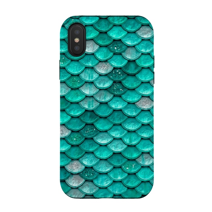 iPhone Xs / X StrongFit Mint Glitter Metal Mermaid Scales by  Utart