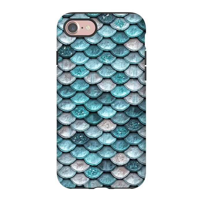 iPhone 7 StrongFit Silver and Blue Metal Glitter Mermaid Scales by  Utart