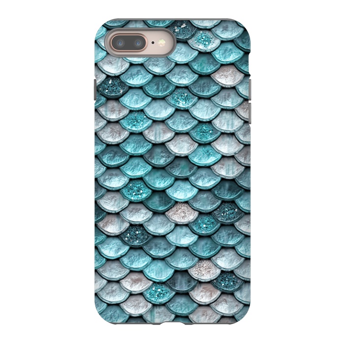 iPhone 7 plus StrongFit Silver and Blue Metal Glitter Mermaid Scales by  Utart