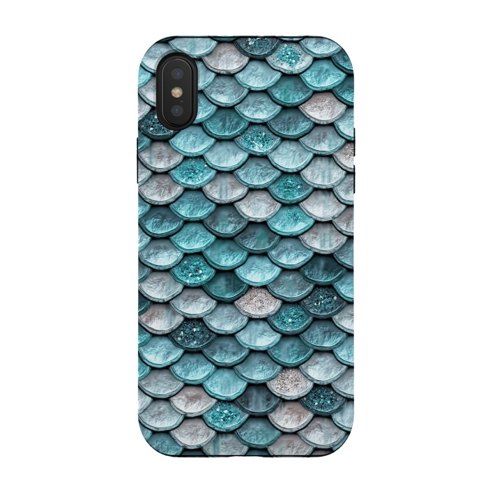iPhone Xs / X StrongFit Silver and Blue Metal Glitter Mermaid Scales by  Utart