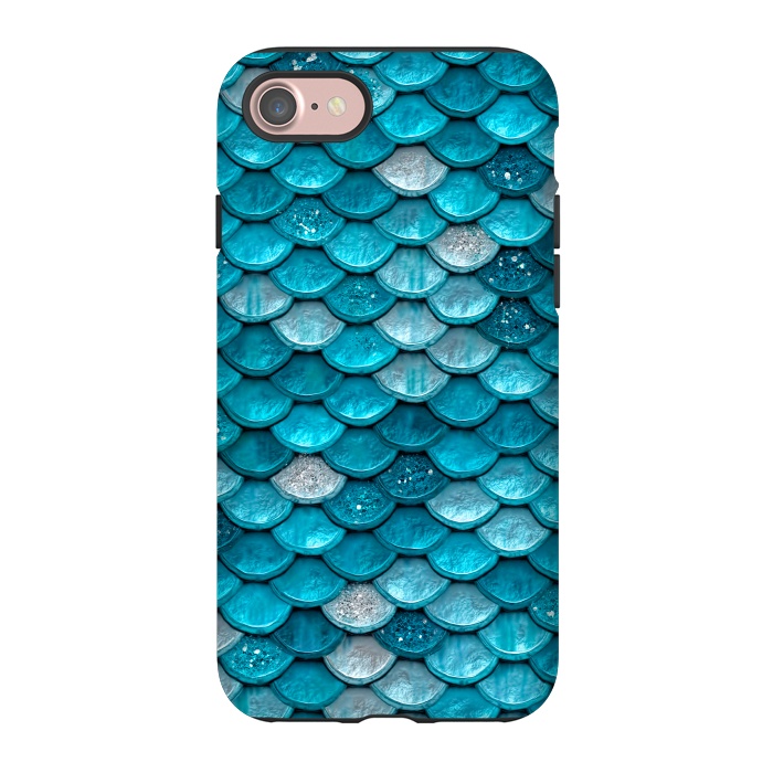 iPhone 7 StrongFit Blue Metal Mermaid Glitter Scales by  Utart