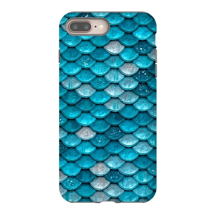iPhone 7 plus StrongFit Blue Metal Mermaid Glitter Scales by  Utart