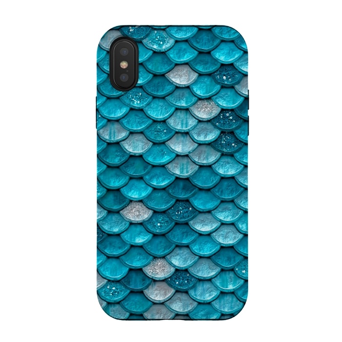 iPhone Xs / X StrongFit Blue Metal Mermaid Glitter Scales by  Utart
