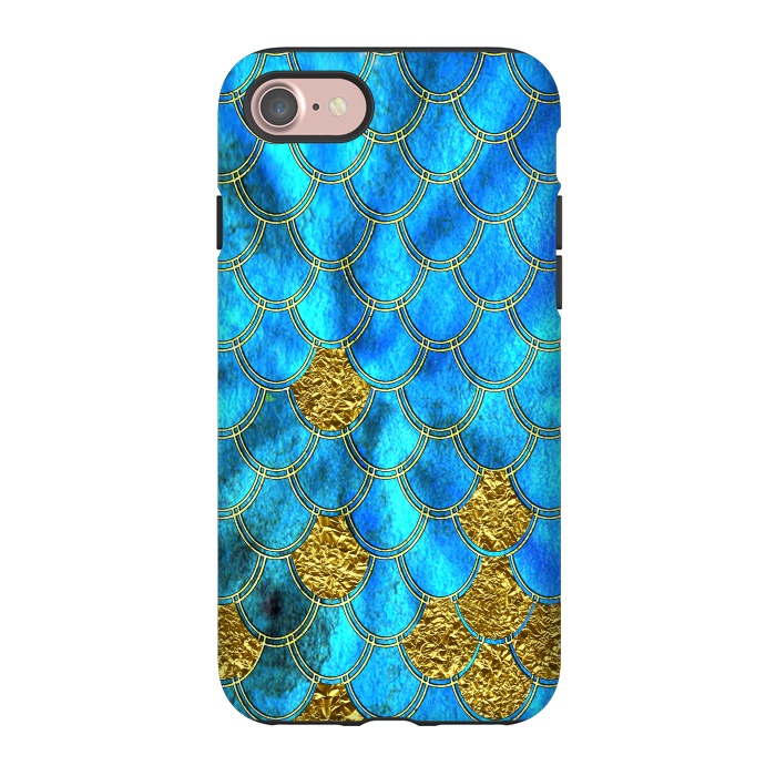 iPhone 7 StrongFit Blue and Gold Glitter Metal Mermaid Scales by  Utart