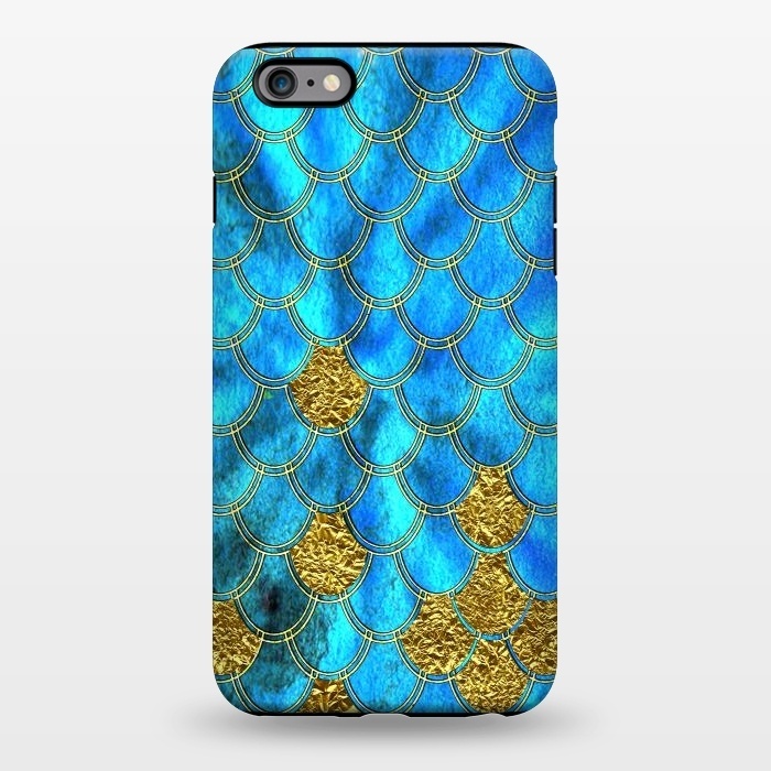 iPhone 6/6s plus StrongFit Blue and Gold Glitter Metal Mermaid Scales by  Utart