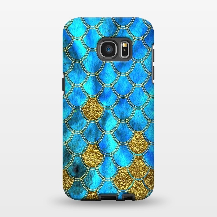 Galaxy S7 EDGE StrongFit Blue and Gold Glitter Metal Mermaid Scales by  Utart