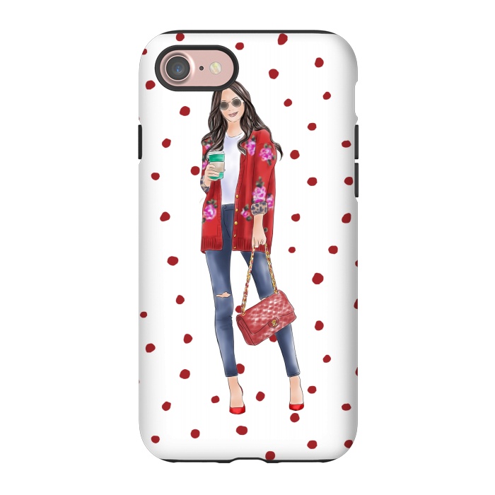 iPhone 7 StrongFit Coffee City Girl with Red Polka Dots by DaDo ART
