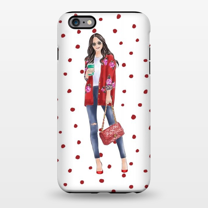 iPhone 6/6s plus StrongFit Coffee City Girl with Red Polka Dots by DaDo ART