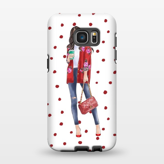 Galaxy S7 EDGE StrongFit Coffee City Girl with Red Polka Dots by DaDo ART