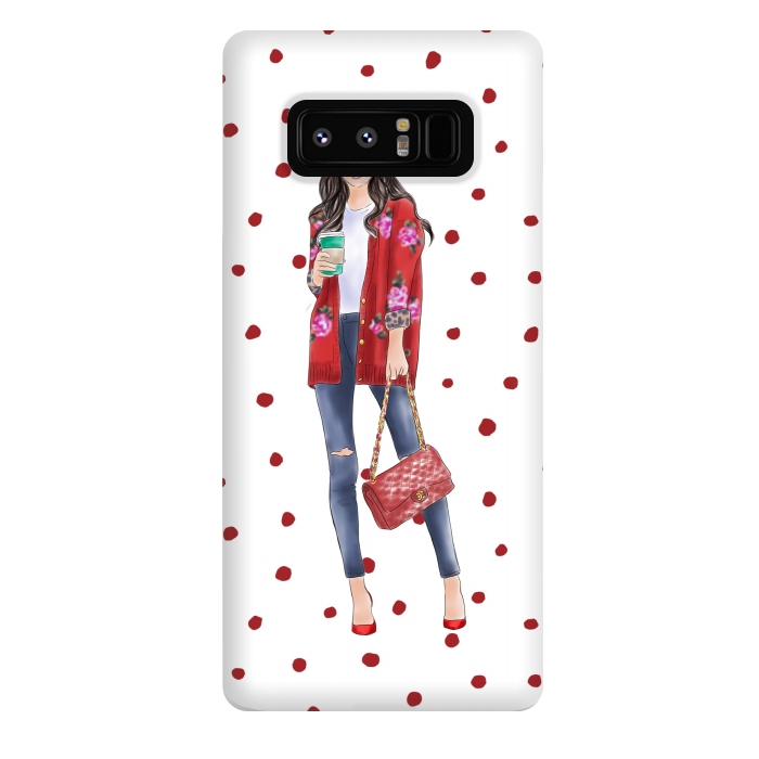Galaxy Note 8 StrongFit Coffee City Girl with Red Polka Dots by DaDo ART