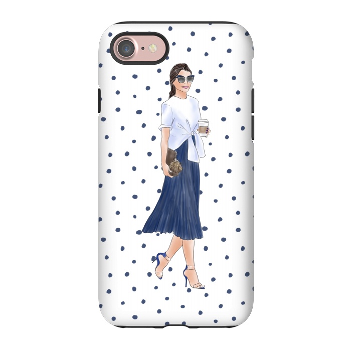 iPhone 7 StrongFit Fashion Coffee Girl with Blue Polka Dots by DaDo ART