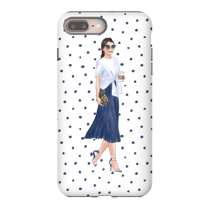 iPhone 7 plus StrongFit Fashion Coffee Girl with Blue Polka Dots by DaDo ART