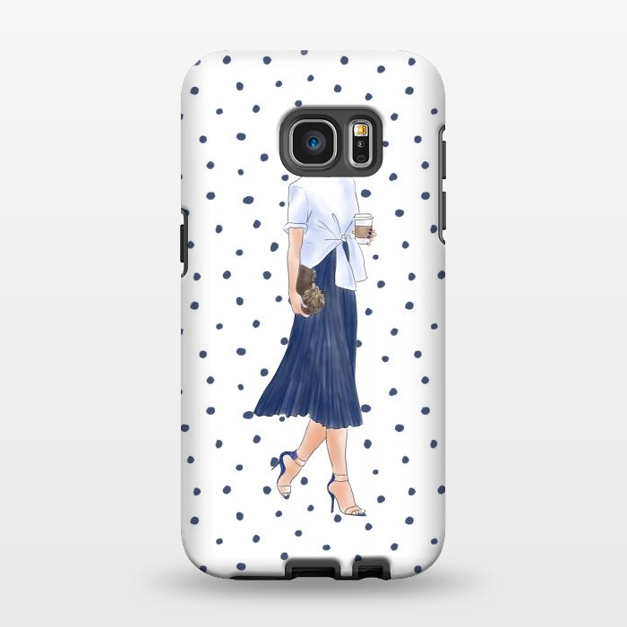Galaxy S7 EDGE StrongFit Fashion Coffee Girl with Blue Polka Dots by DaDo ART