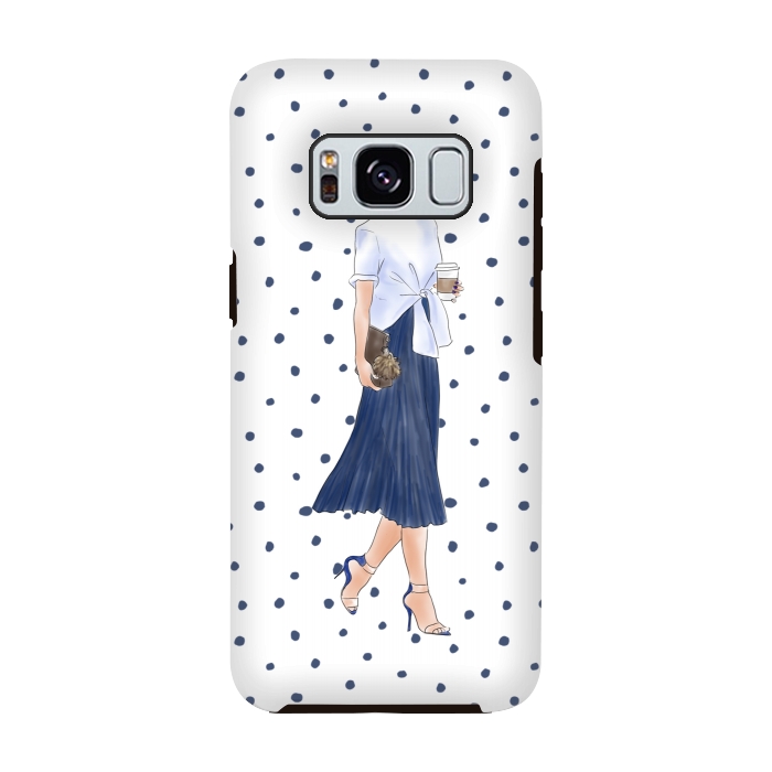 Galaxy S8 StrongFit Fashion Coffee Girl with Blue Polka Dots by DaDo ART