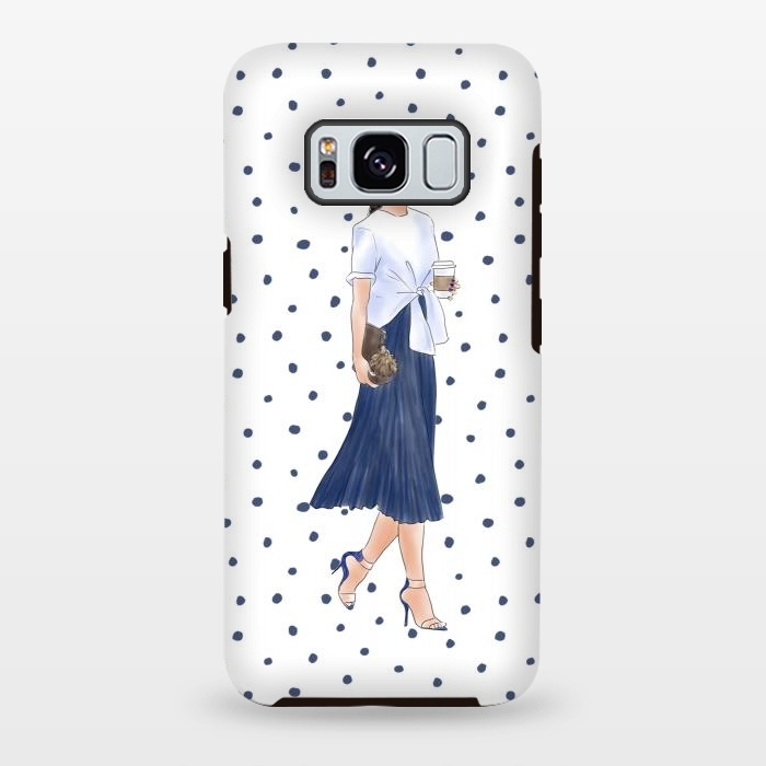 Galaxy S8 plus StrongFit Fashion Coffee Girl with Blue Polka Dots by DaDo ART