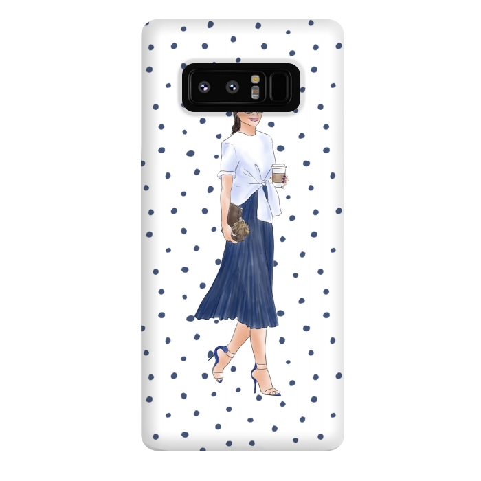 Galaxy Note 8 StrongFit Fashion Coffee Girl with Blue Polka Dots by DaDo ART
