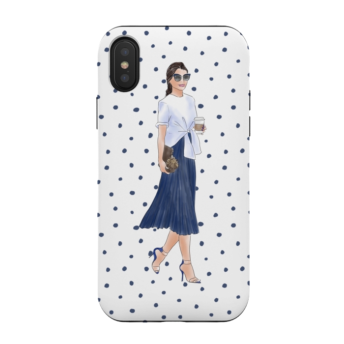 iPhone Xs / X StrongFit Fashion Coffee Girl with Blue Polka Dots by DaDo ART