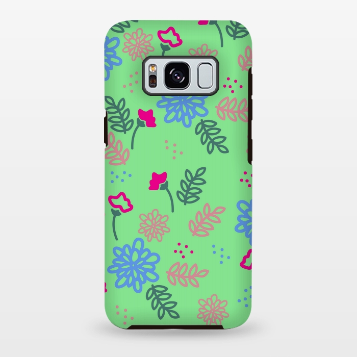 Galaxy S8 plus StrongFit blue pink floral pattern by MALLIKA
