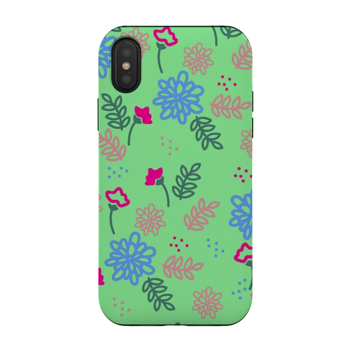 iPhone Xs / X StrongFit blue pink floral pattern by MALLIKA
