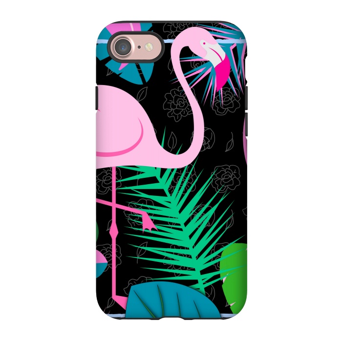 iPhone 7 StrongFit flamingo pattern black by MALLIKA