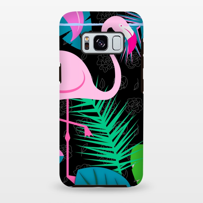 Galaxy S8 plus StrongFit flamingo pattern black by MALLIKA