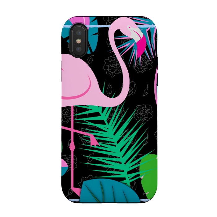 iPhone Xs / X StrongFit flamingo pattern black by MALLIKA