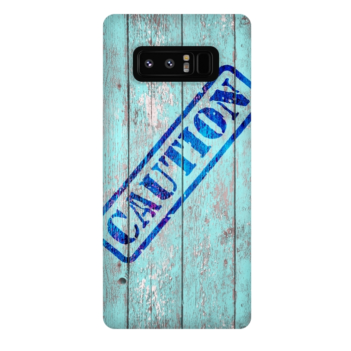Galaxy Note 8 StrongFit Caution Sign On Old Wooden Plank by Andrea Haase