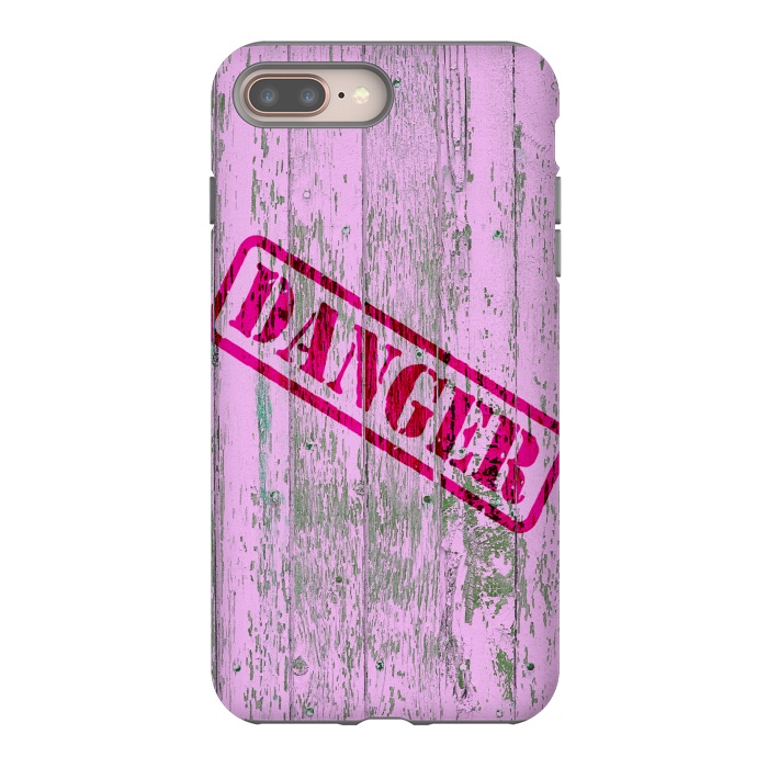 iPhone 7 plus StrongFit Pink Danger Sign On Old Wooden Planks by Andrea Haase