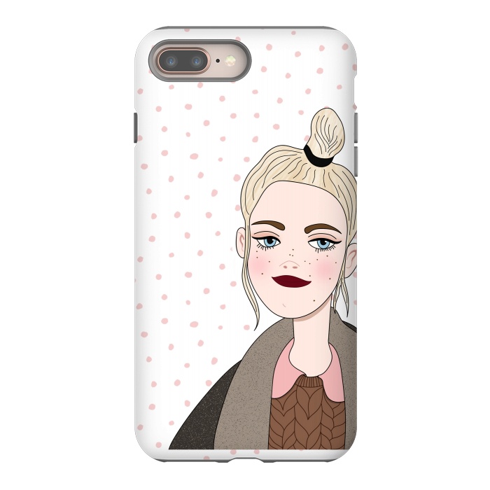 iPhone 7 plus StrongFit Long Hair Fashion Girl with Pink Polka Dots by DaDo ART