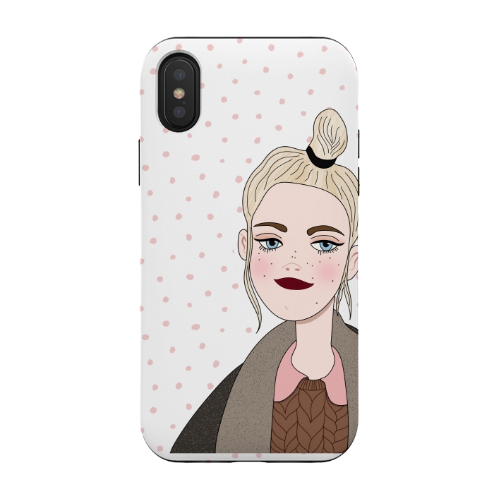 iPhone Xs / X StrongFit Long Hair Fashion Girl with Pink Polka Dots by DaDo ART
