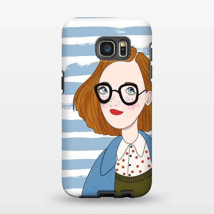 Galaxy S7 EDGE StrongFit Fashion Girl and Blue  Stripes  by DaDo ART