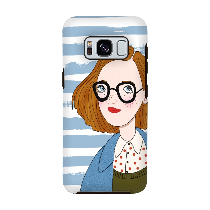 Galaxy S8 StrongFit Fashion Girl and Blue  Stripes  by DaDo ART