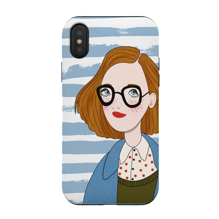 iPhone Xs / X StrongFit Fashion Girl and Blue  Stripes  by DaDo ART