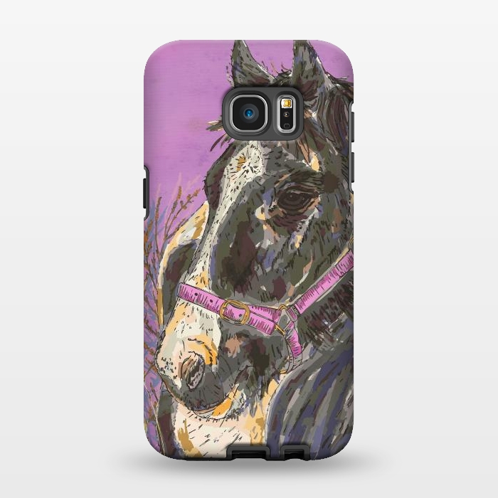 Galaxy S7 EDGE StrongFit Black and White Horse by Lotti Brown