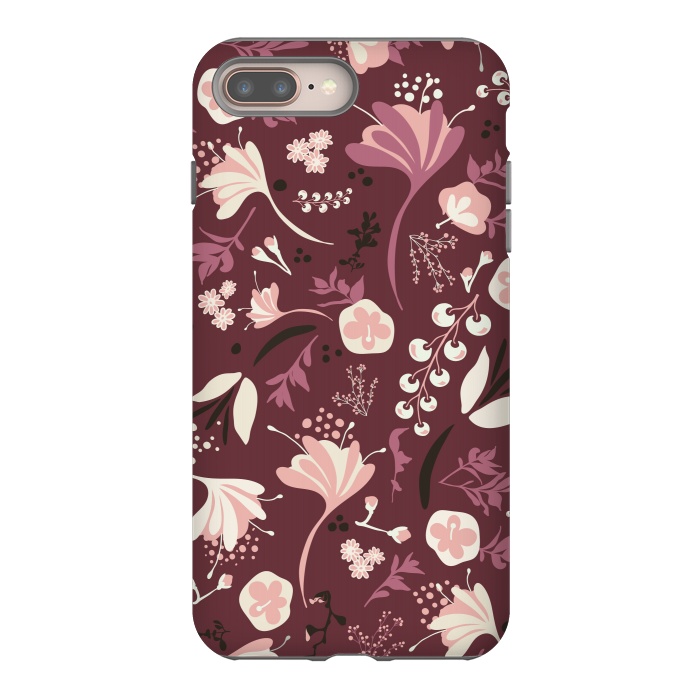 iPhone 7 plus StrongFit Beautiful Blooms on Burgundy by Paula Ohreen