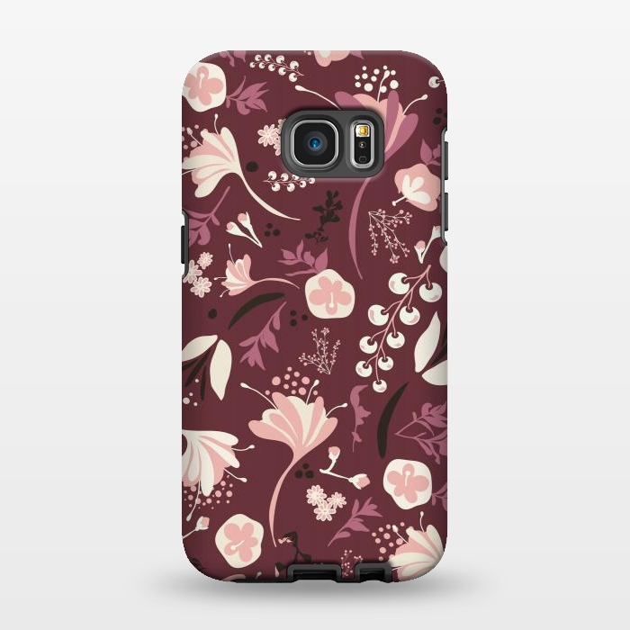 Galaxy S7 EDGE StrongFit Beautiful Blooms on Burgundy by Paula Ohreen
